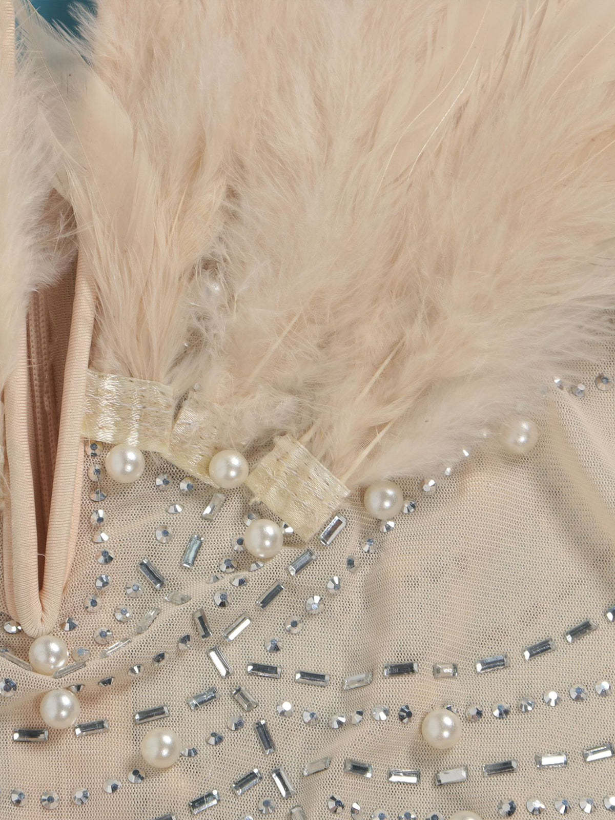 Feather Rhinestone Strapless Mini Dress