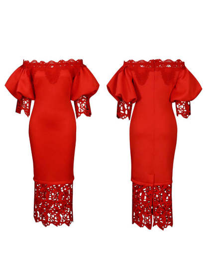 Plus Size Off Shoulder Lace Patchwork Dress