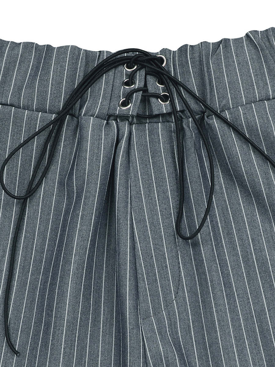 Striped Lace-Up Shirt Shorts Set