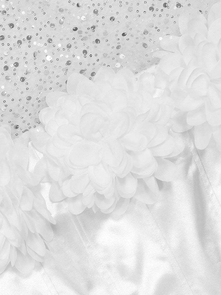 Strapless Glitter Mesh Flowers Mini Dress