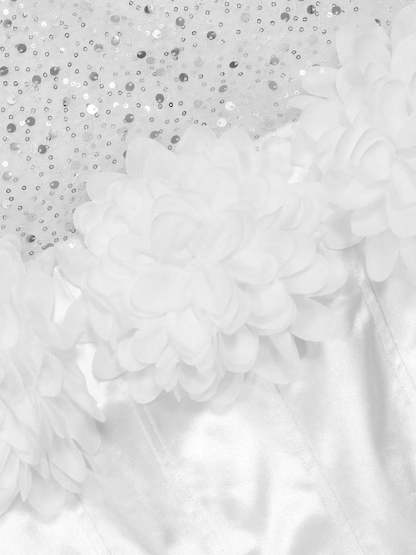 Strapless Glitter Mesh Flowers Mini Dress