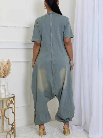 Pockets Bagged Denim Jumpsuit