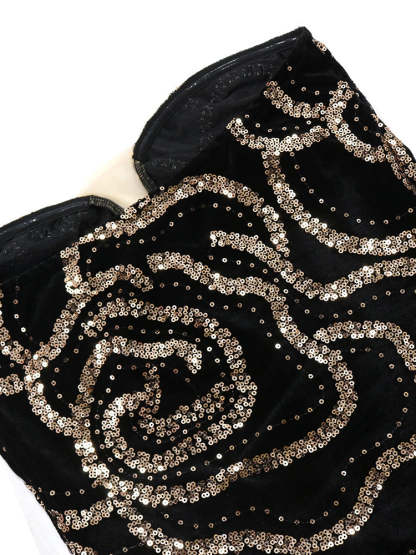 Sequins Strapless Velvet Maxi Dress