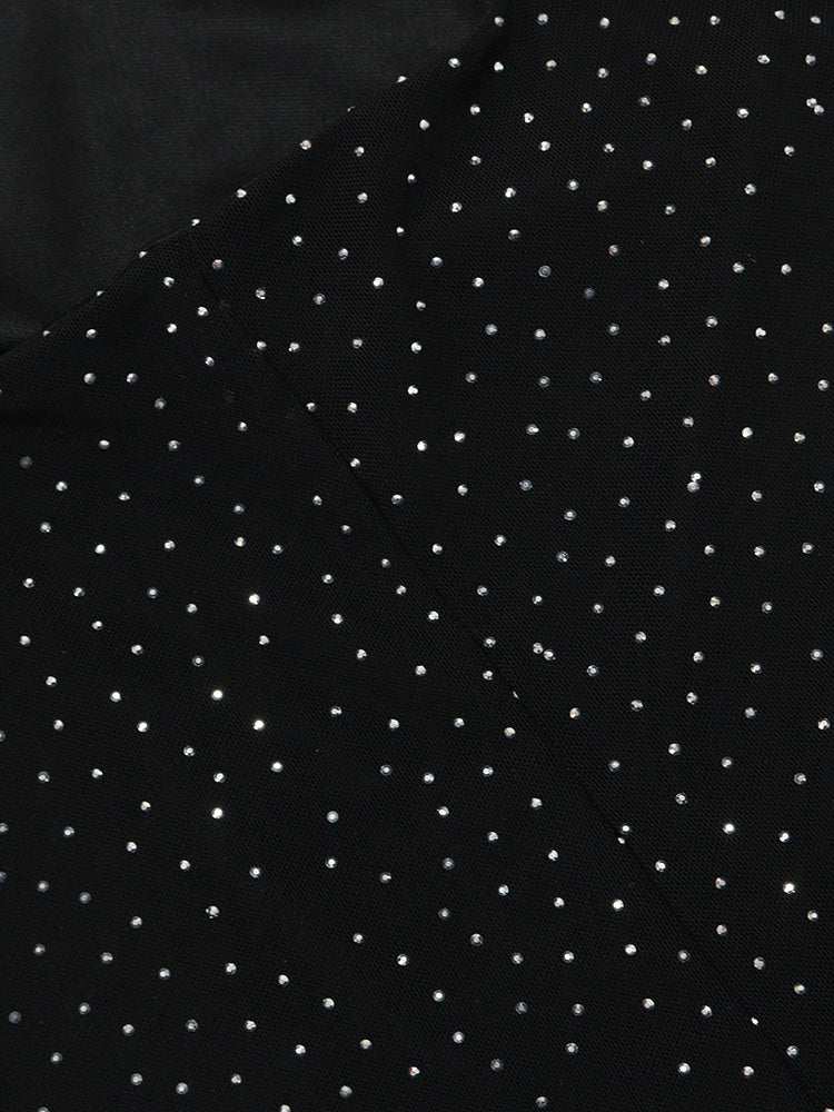 Strap Rhinestone Mesh Maxi Dress