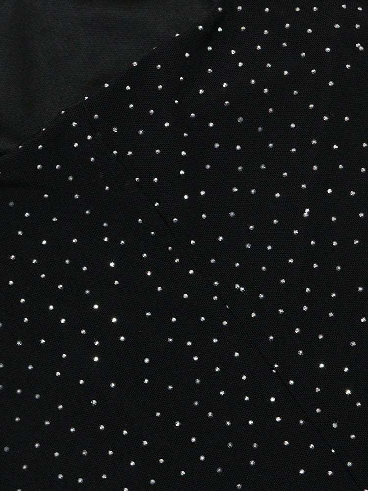 Strap Rhinestone Mesh Maxi Dress