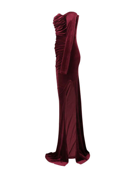 Off Shoulder Velvet Split Maxi Dress
