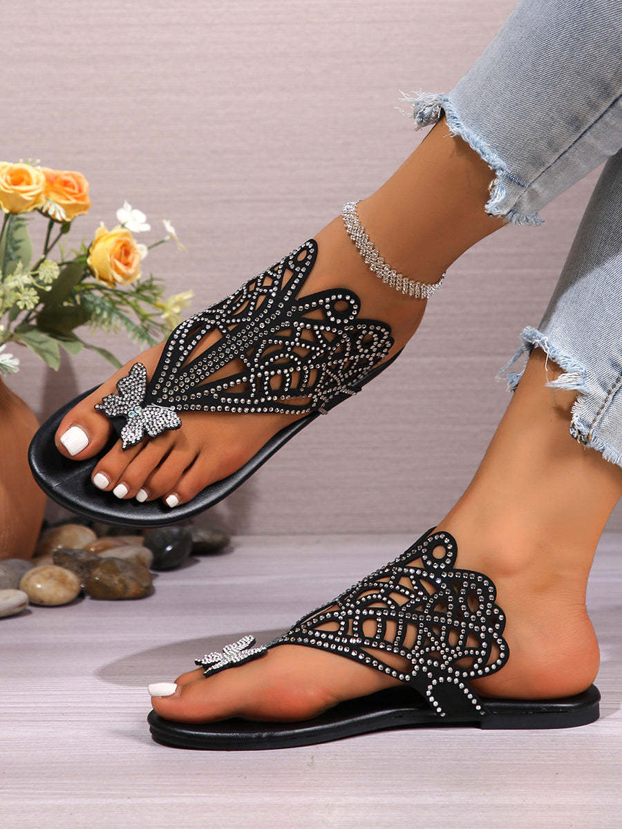 Butterfly Rhinestone Beach Flip Flops