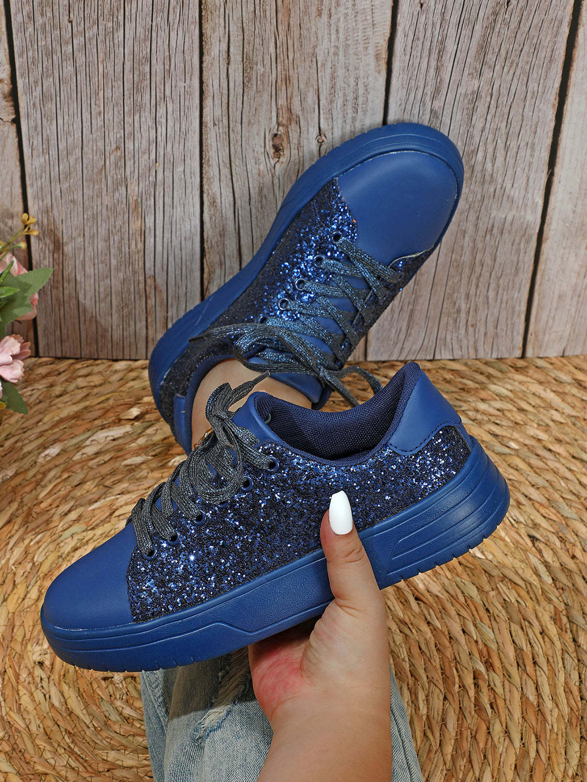 Glitter Lace-Up Sneakers