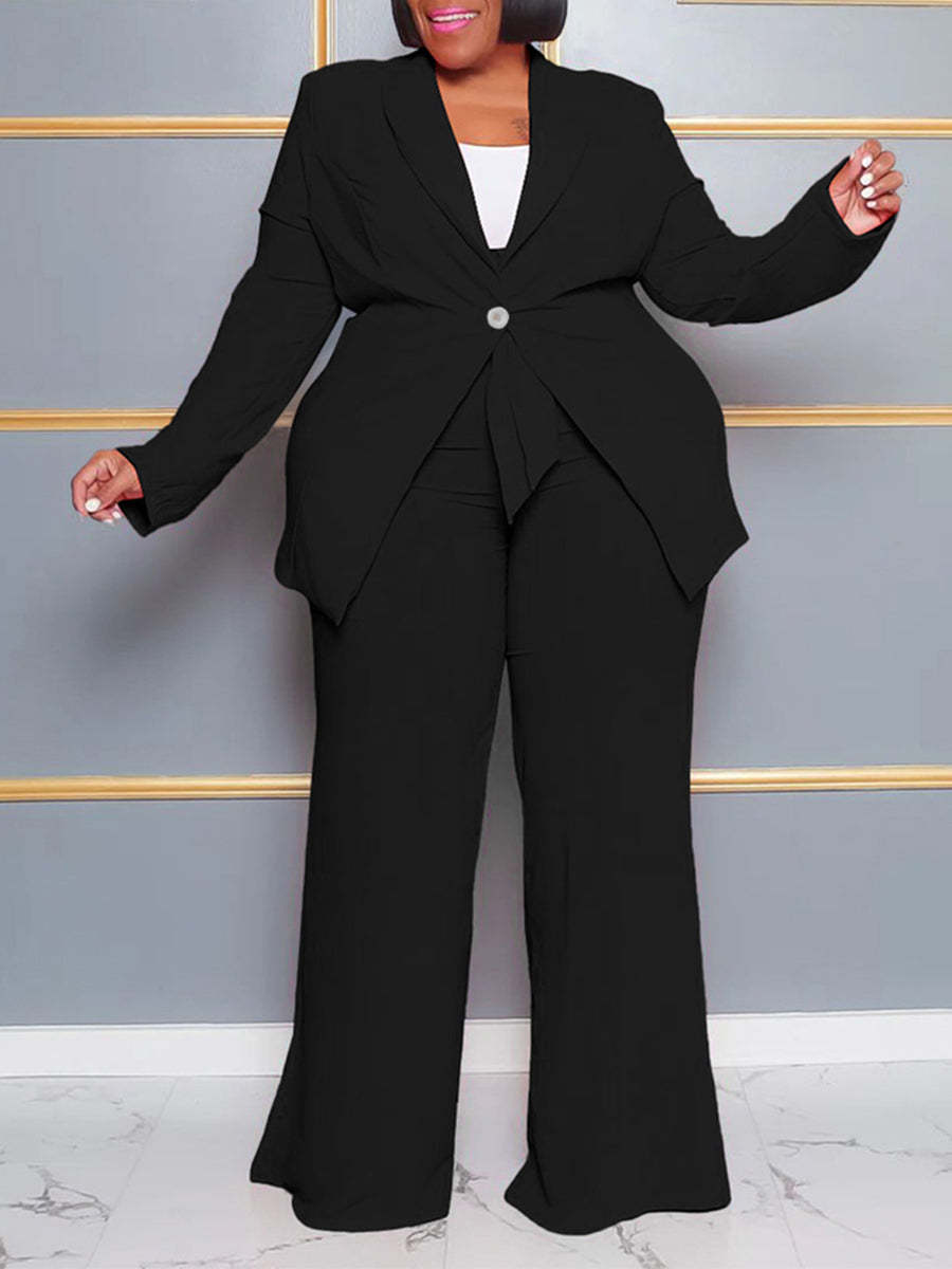 Plus Size Belted Blazer Pants Set
