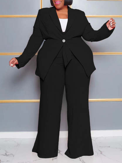 Plus Size Belted Blazer Pants Set