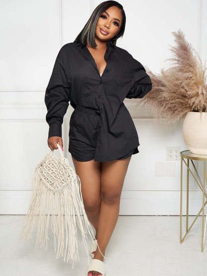 Two Piece Button Shirt Shorts Outfits