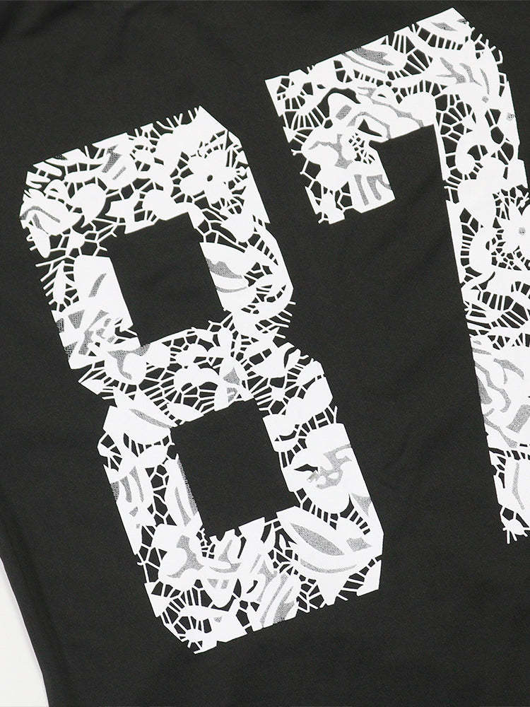 Letter Print Lace Patchwork Maxi Dress