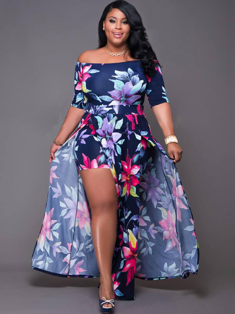 Off Shoulder Floral Print High Split Maxi Dress | Beachwear | Dress