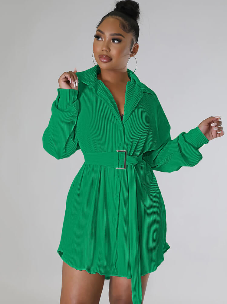Long Sleeve Ribbed Mini Shirt Dress