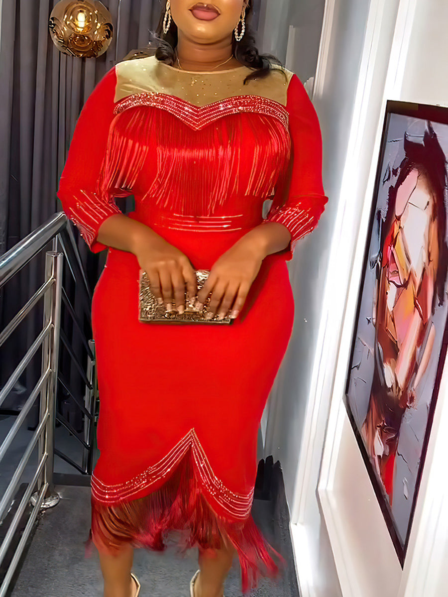 Plus Size Rhinestone Fringe Dress