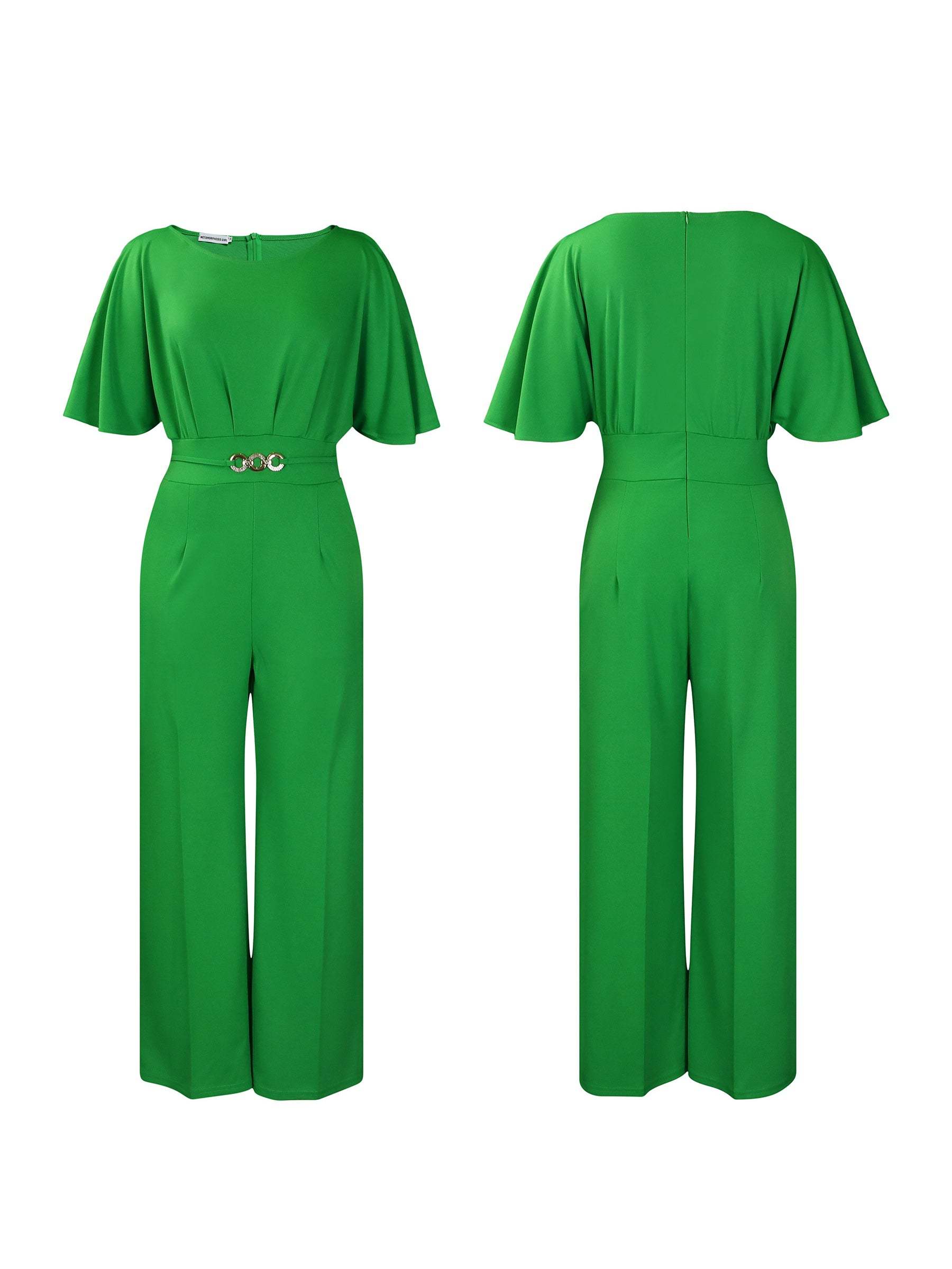 Round Neck Solid Color Wide-Leg Jumpsuit