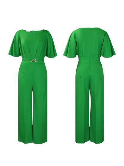 Round Neck Solid Color Wide-Leg Jumpsuit