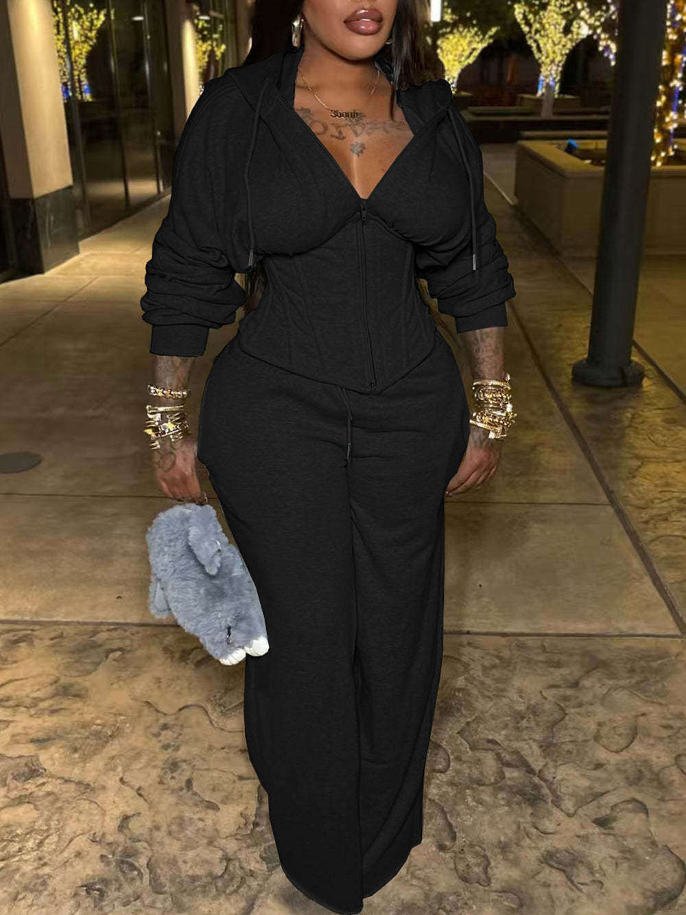 Two-Piece Outfit Zip-Up Corset Hoodie Tracksuits | Sport Casual Wear