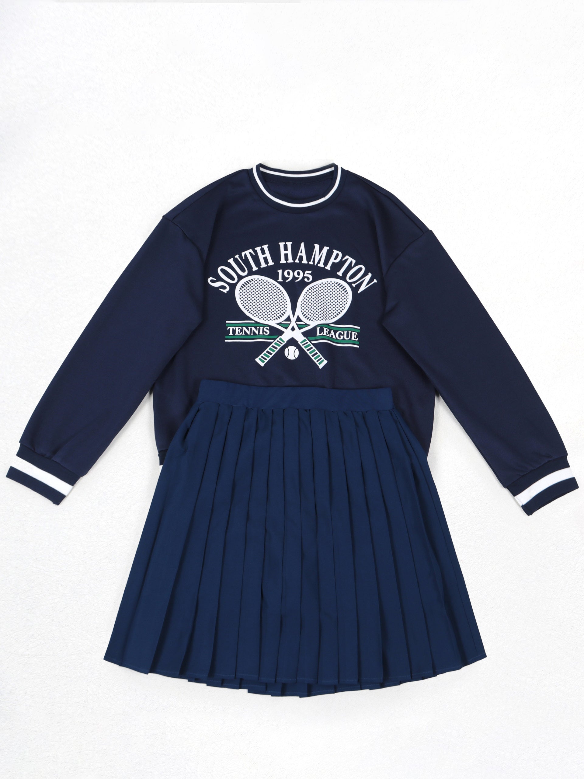 Printed Pullover Sweatshirt & Pleated Skirt Set