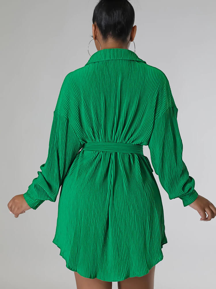 Long Sleeve Ribbed Mini Shirt Dress