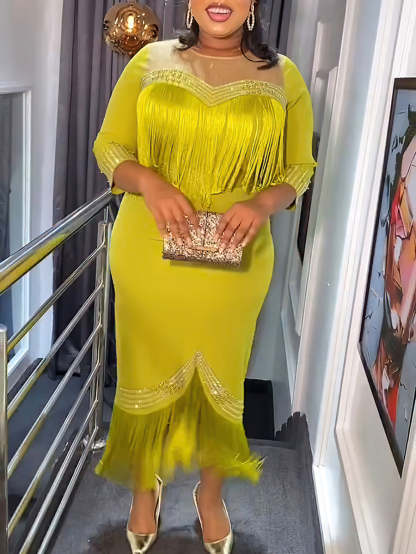 Plus Size Rhinestone Fringe Dress