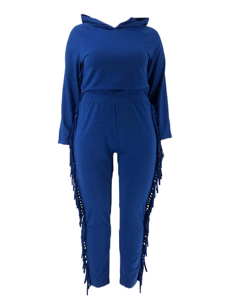 Two Pieces Plus Size Fringe Hooded Tracksuit