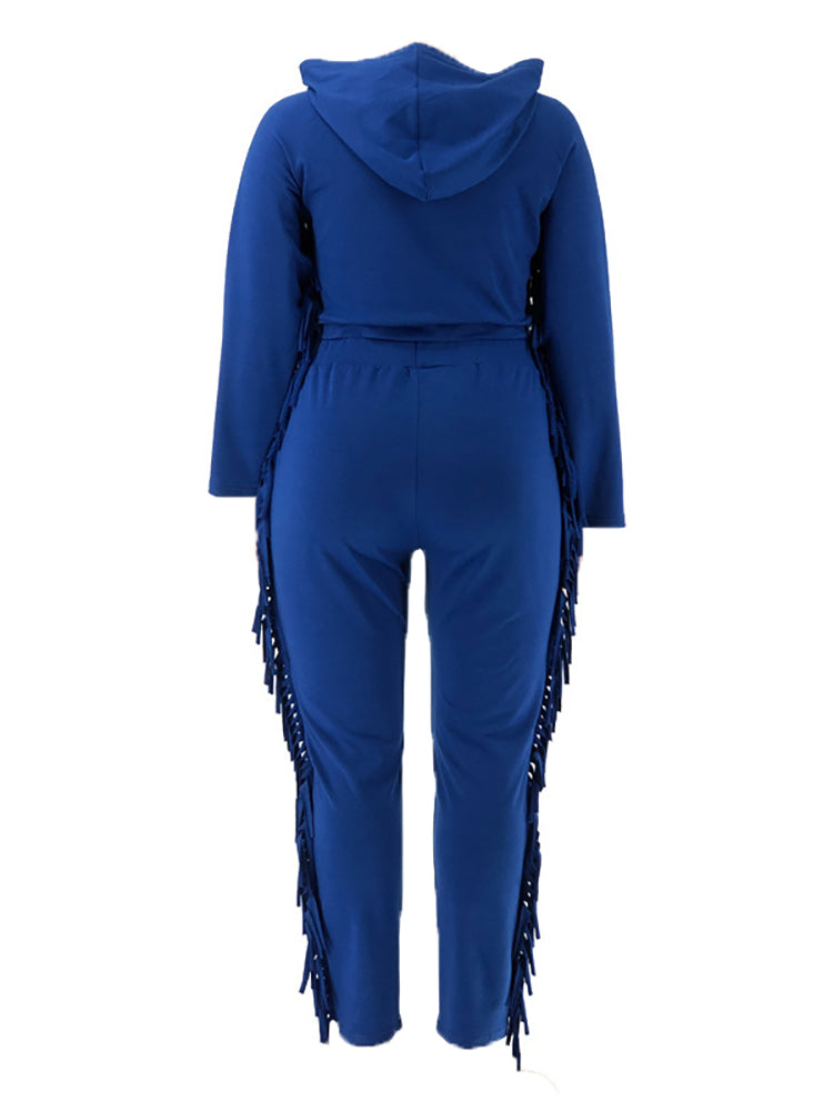 Two Pieces Plus Size Fringe Hooded Tracksuit