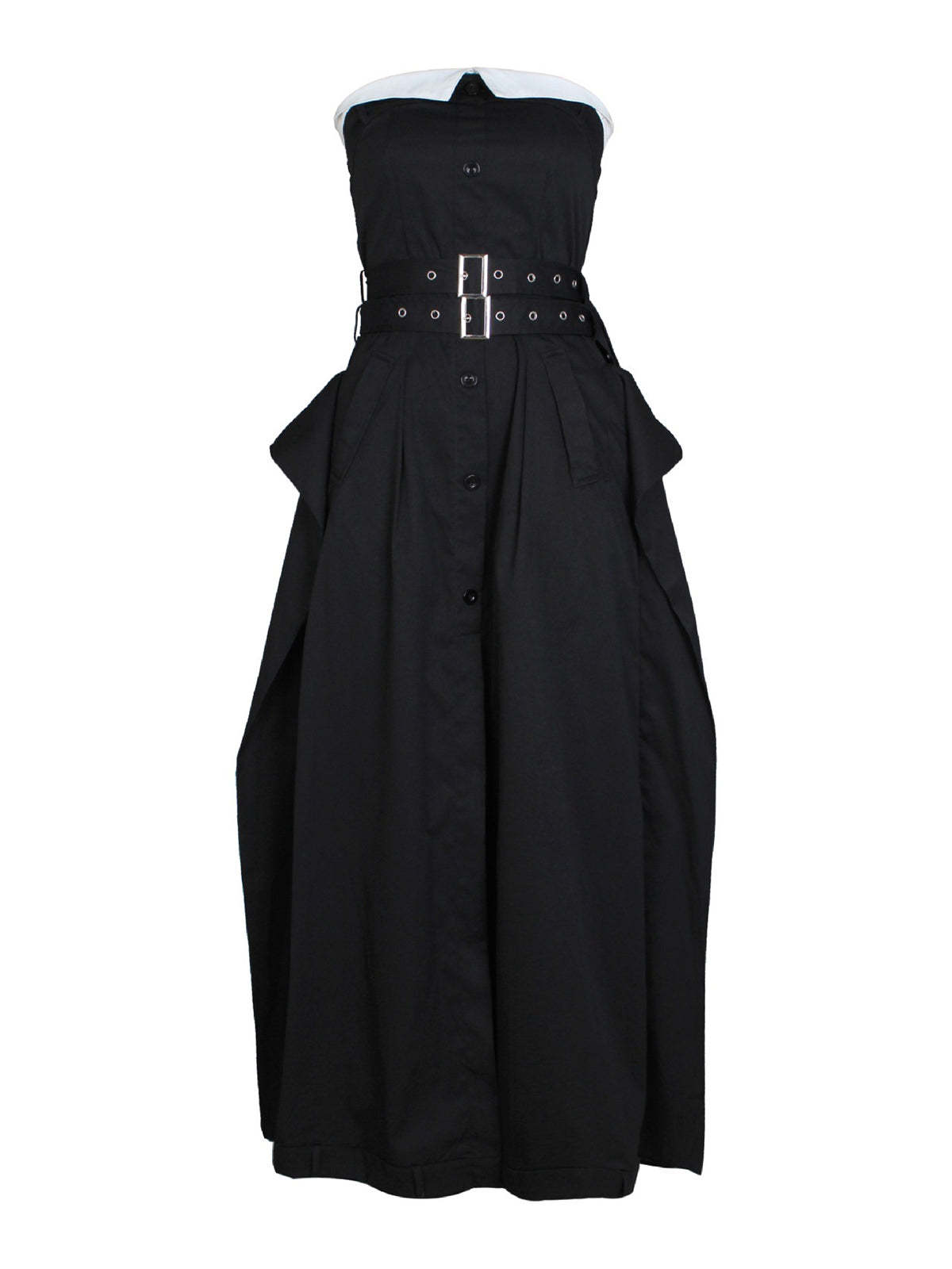 Strapless Button Front Belted A-Line Maxi Dress