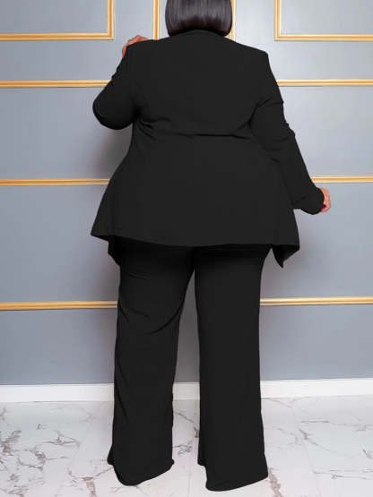 Plus Size Belted Blazer Pants Set