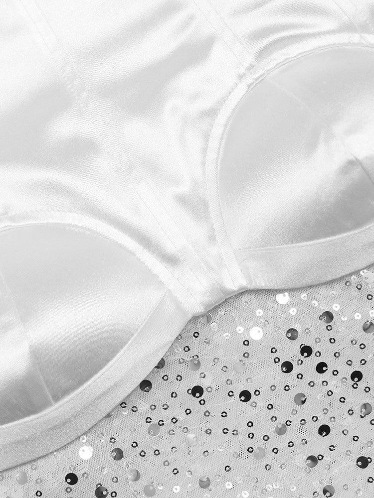 Strapless Glitter Mesh Flowers Mini Dress