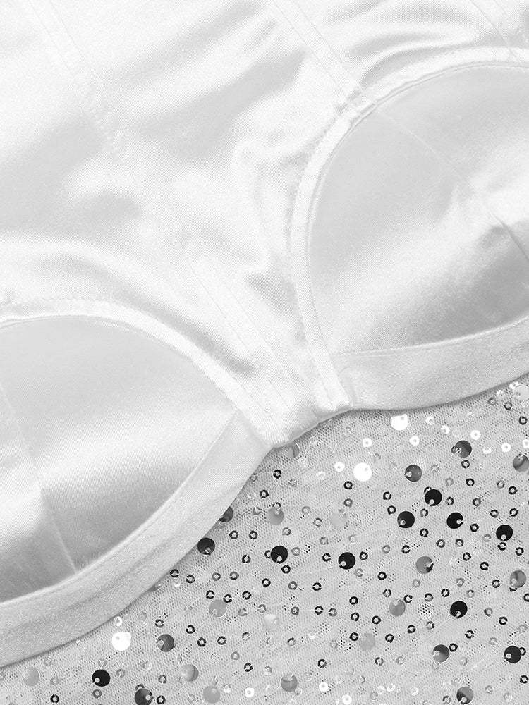 Strapless Glitter Mesh Flowers Mini Dress