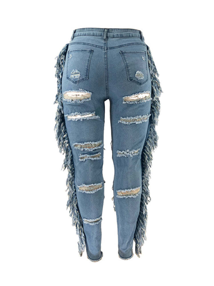 Plus Size Fringe Ripped Cutout Denim Jeans
