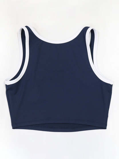 Two-Piece Contrast Trim Crop Top Skirt Shorts Set