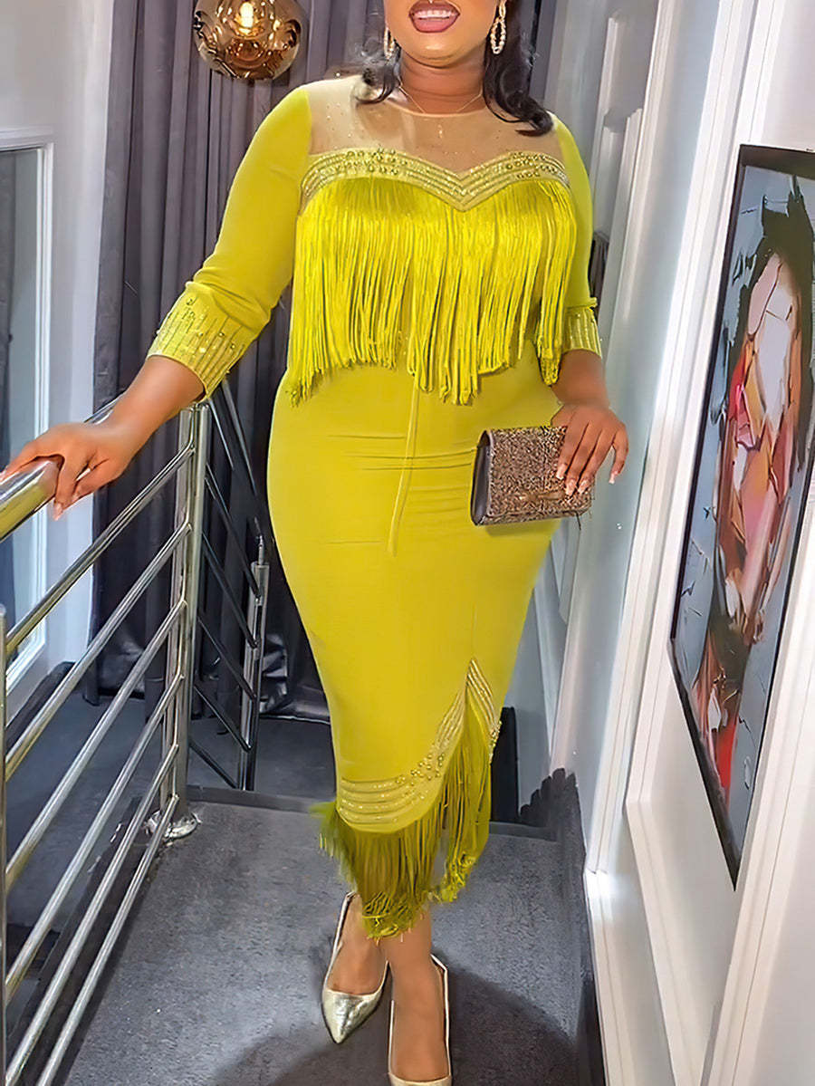 Plus Size Rhinestone Fringe Dress