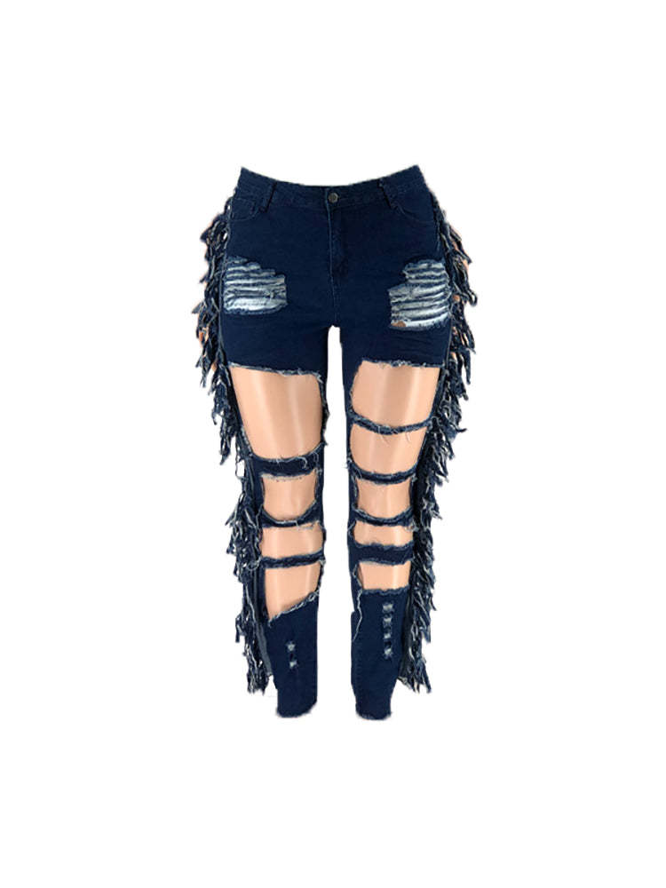 Plus Size Fringe Ripped Cutout Denim Jeans