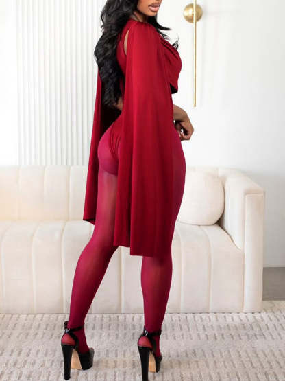 Draped Round Neck Cape Sleeve Romper