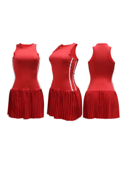 Sleeveless Sporty Striped Pleated Mini Dress