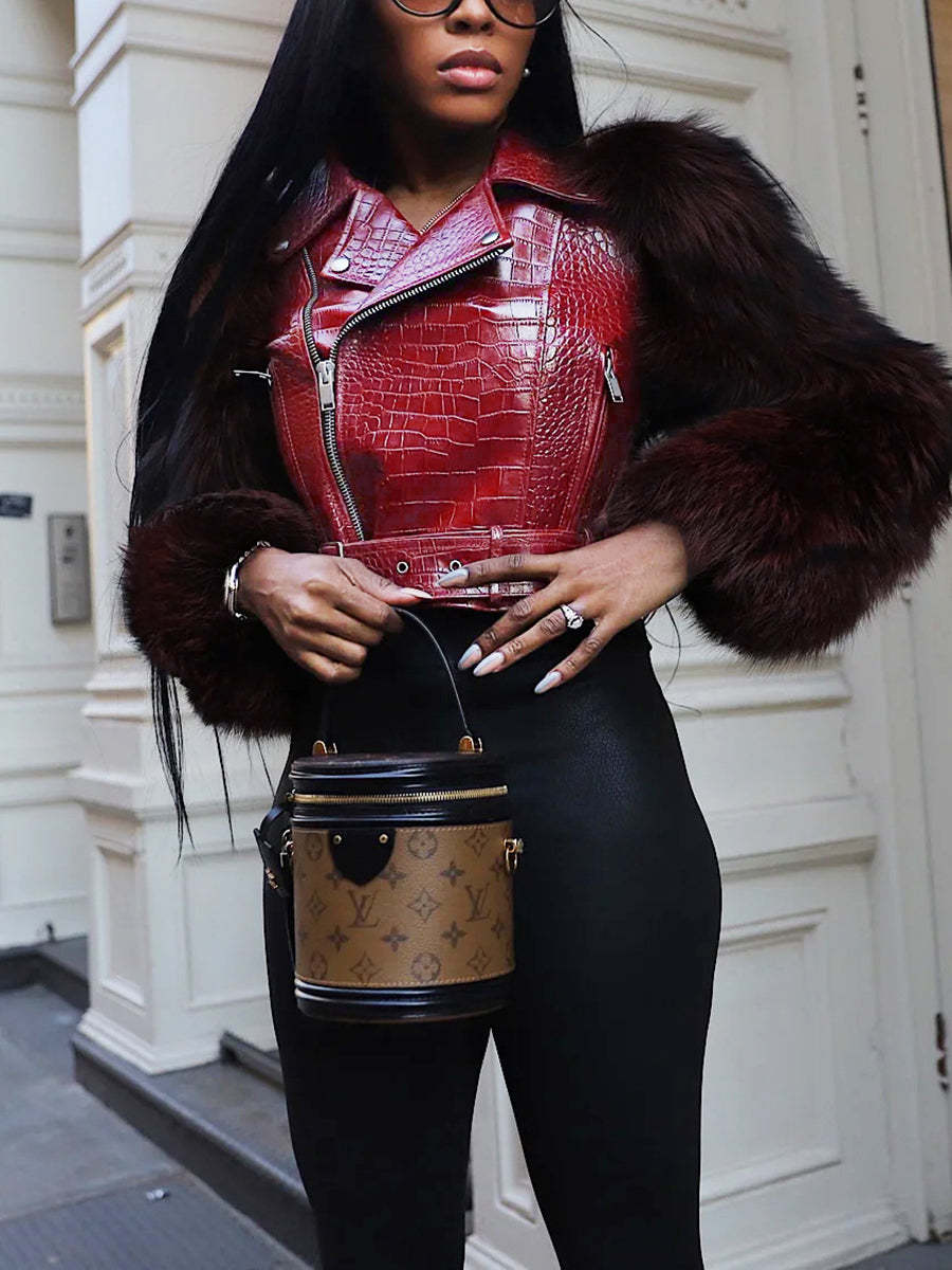 Street Style | Cool Leather Patchwork Moto Jacket for Women | Clubwear