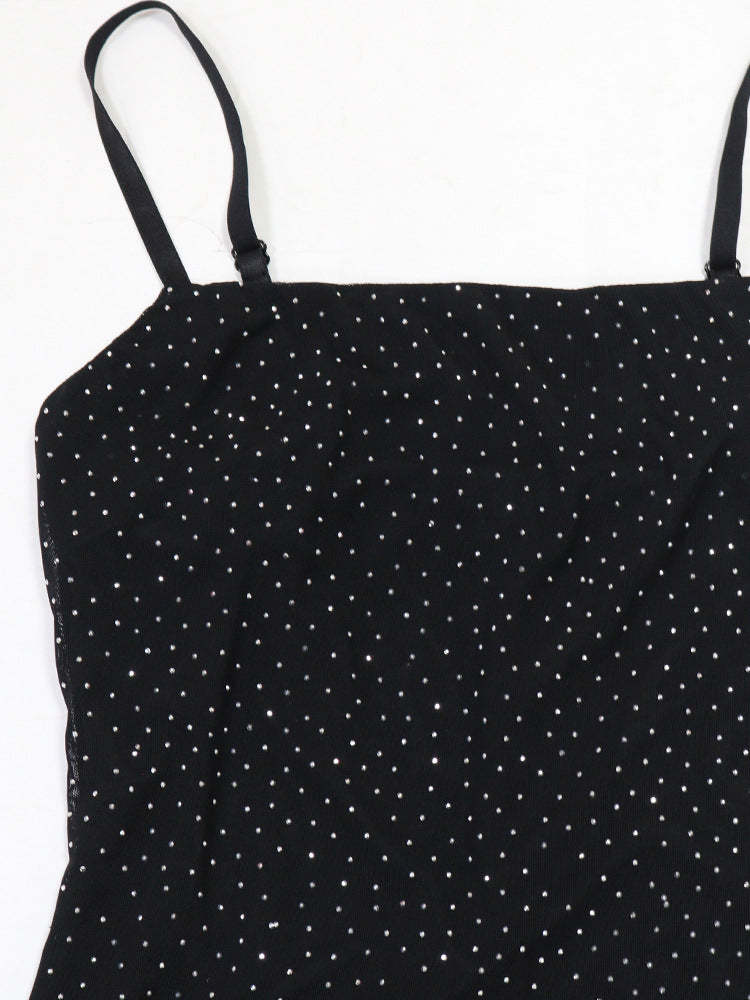 Strap Rhinestone Mesh Maxi Dress