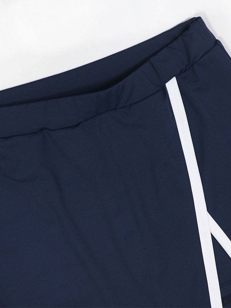 Two-Piece Contrast Trim Crop Top Skirt Shorts Set