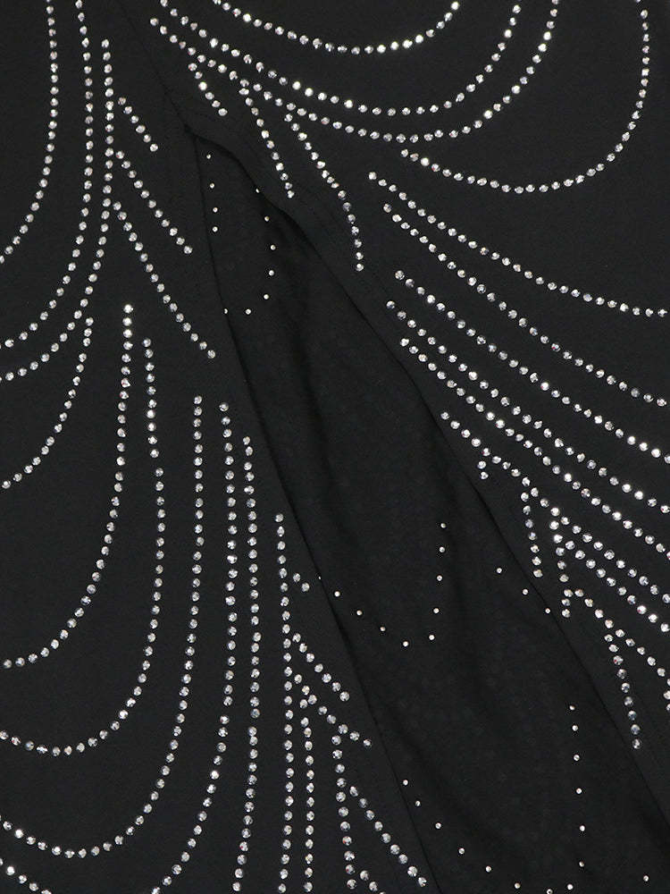 Strappy Rhinestone Mesh Maxi Dress