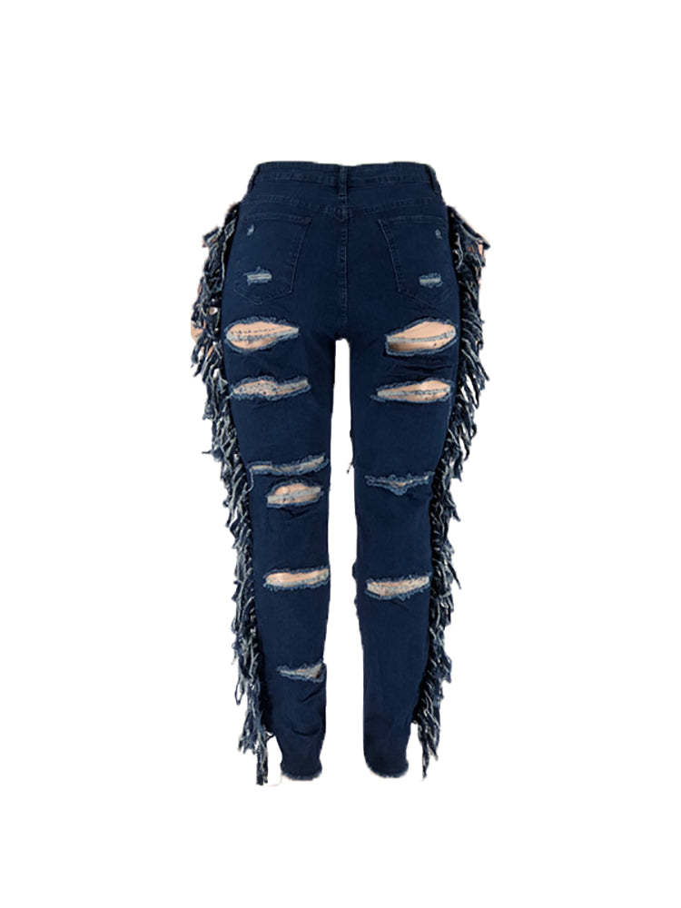 Plus Size Fringe Ripped Cutout Denim Jeans
