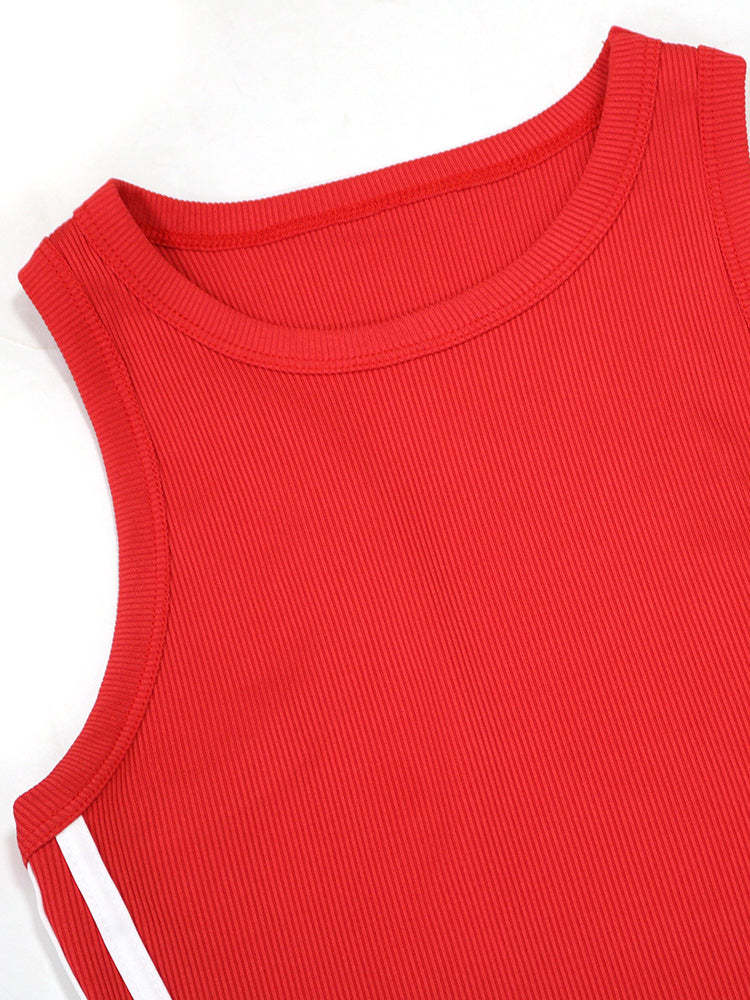 Sleeveless Sporty Striped Pleated Mini Dress