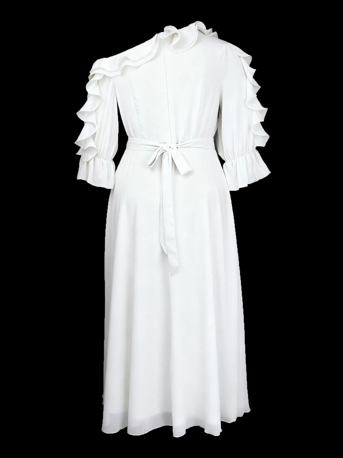 Ruffled Off-Shoulder Pleated Maxi Dress