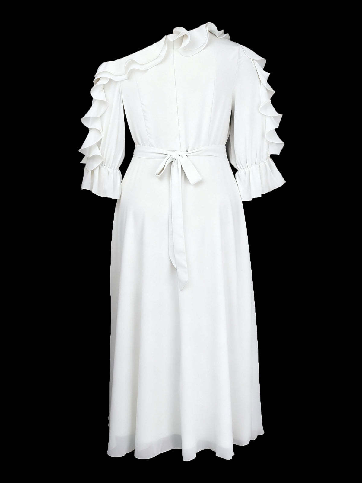 Ruffled Off-Shoulder Pleated Maxi Dress