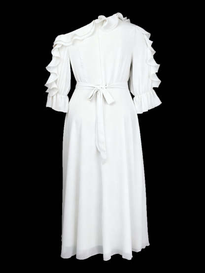 Ruffled Off-Shoulder Pleated Maxi Dress