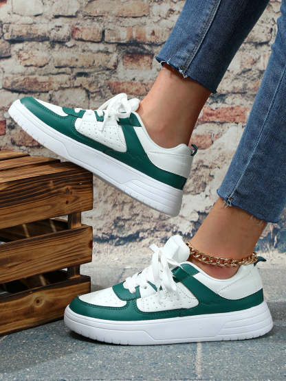 Colorblock Platform Lace-Up Sneakers