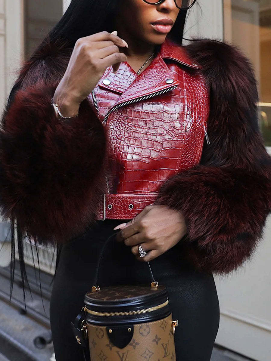 PU Leather Patchwork Moto Jacket