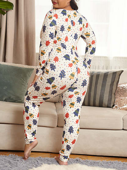 Christmas Print Long Sleeve Jumpsuit