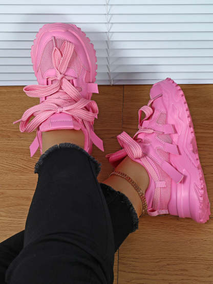 Thick Sole Breathable Mesh Lace-Up Sneakers
